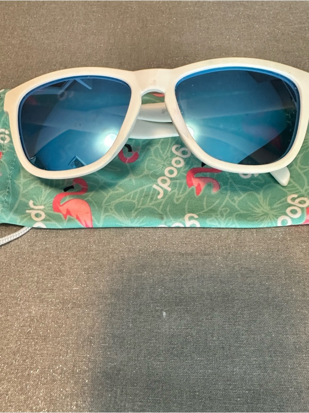 Goodr White Frame Sunglasses with Blue Mirrored Lenses